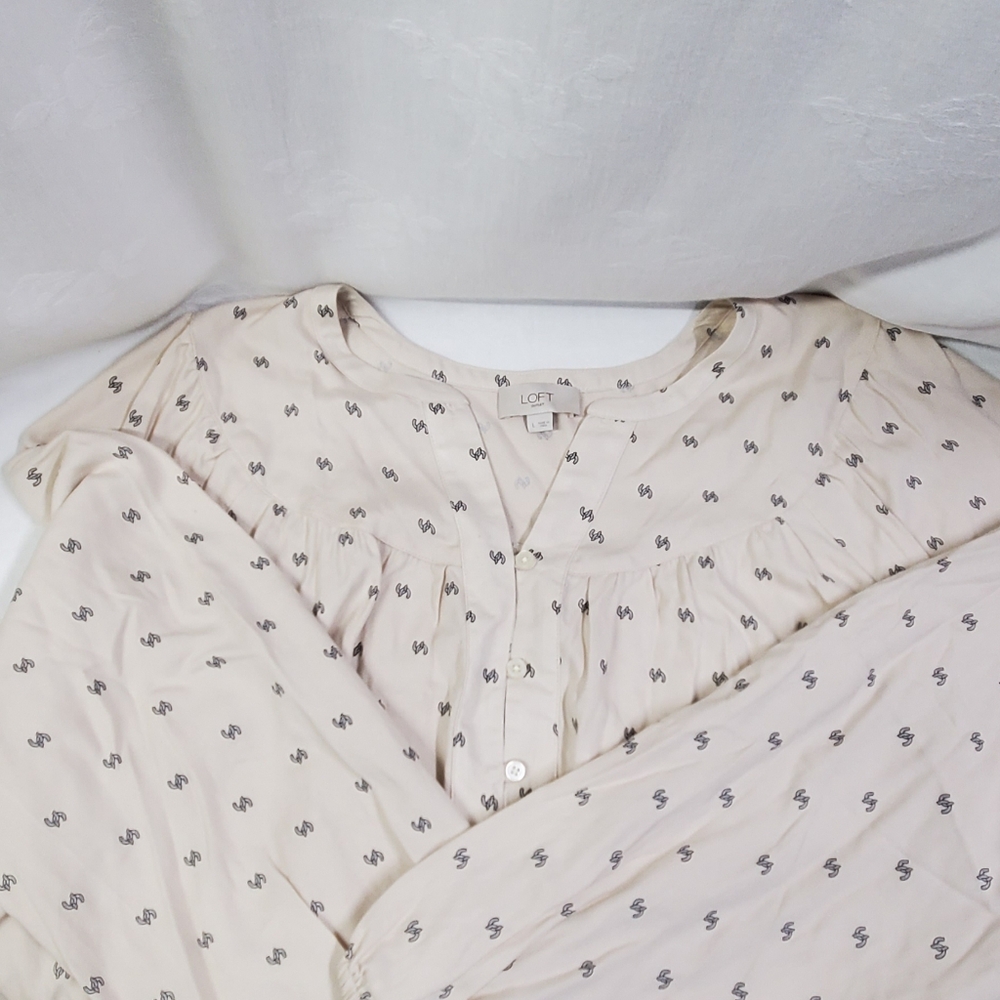 LOFT Outlet Beige/Black Horseshoe Print L/S Boho Pullover Top Large